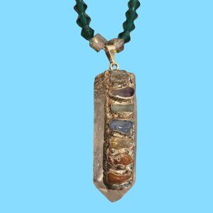 Crystal Chakra handmade with quartz crystal and green bi cone beads emerald 20in